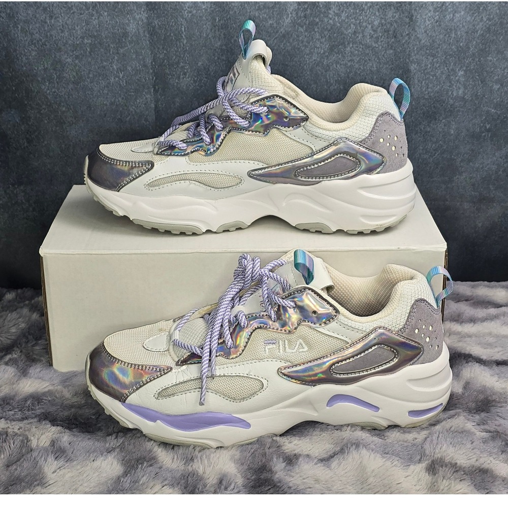 Fila Ray‎ Tracer White Iridescent Holographic Chunky Sneakers Kids Size 6Y